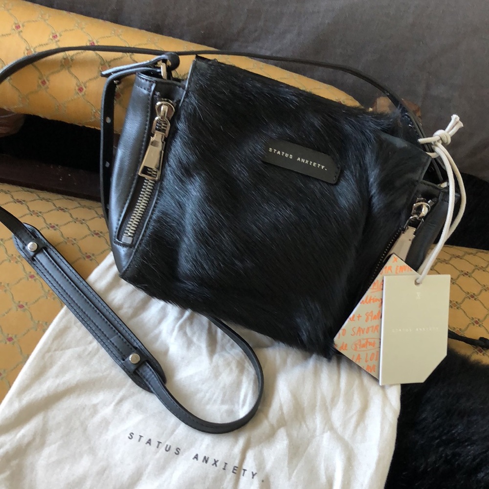 Status Anxiety The Ascendants Black/Black Fur Crossbody Bag - Picture 2 of 5